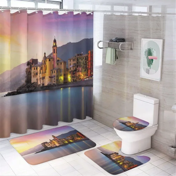 Old Mediterranean Town on a shower curtain