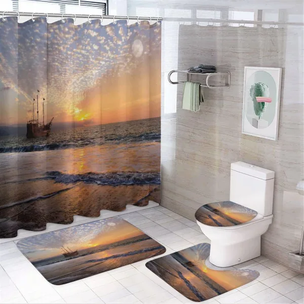 Pirate Ship in Waves on a shower curtain