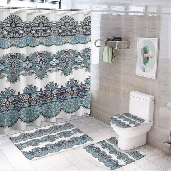Triplet Design with Stripes on a shower curtain