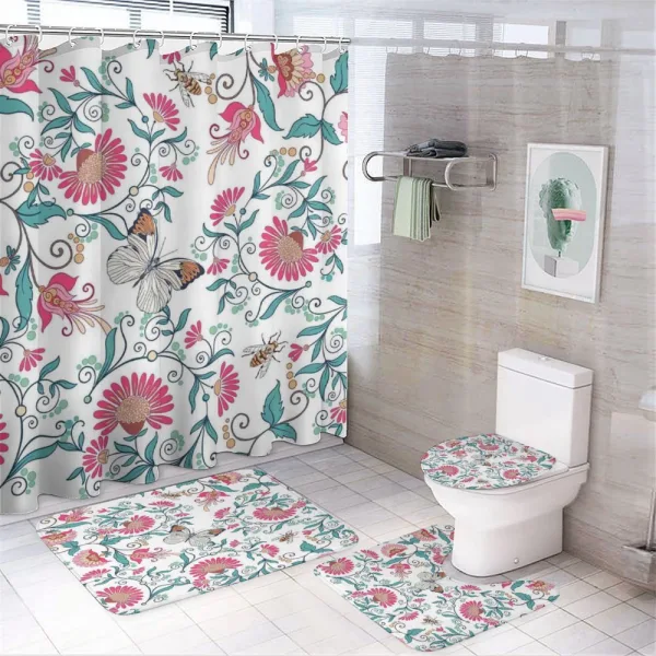 Vintage Floral Art Insects on a shower curtain