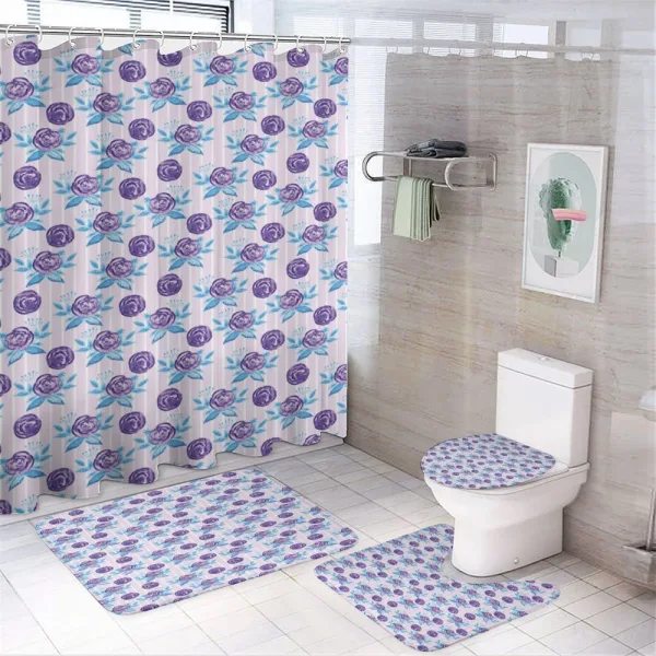 Abstract Roses on Stripes on a shower curtain