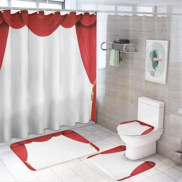 Classic Stage Curtains Open on a shower curtain