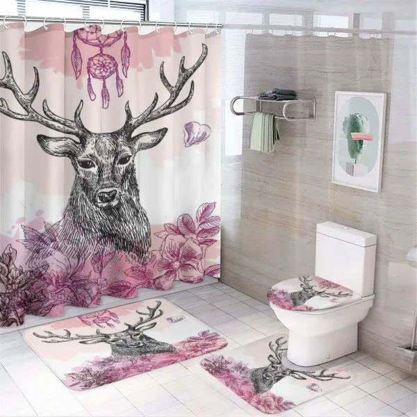 Flower Leaves Hand Drawn on a shower curtain