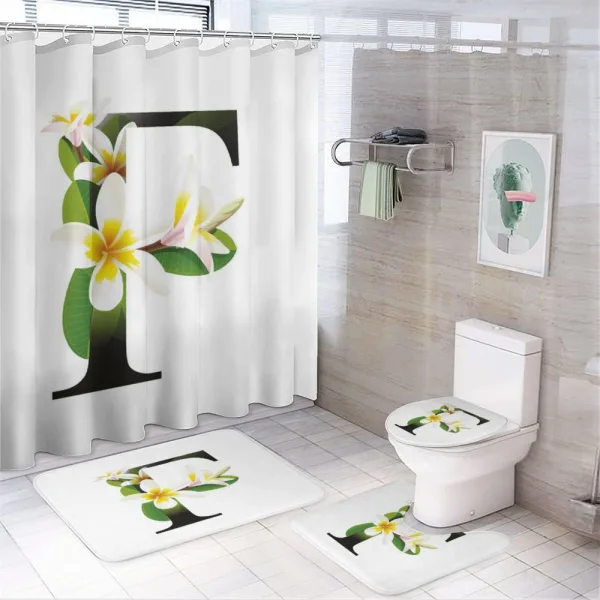 Frangipani Green Theme on a shower curtain