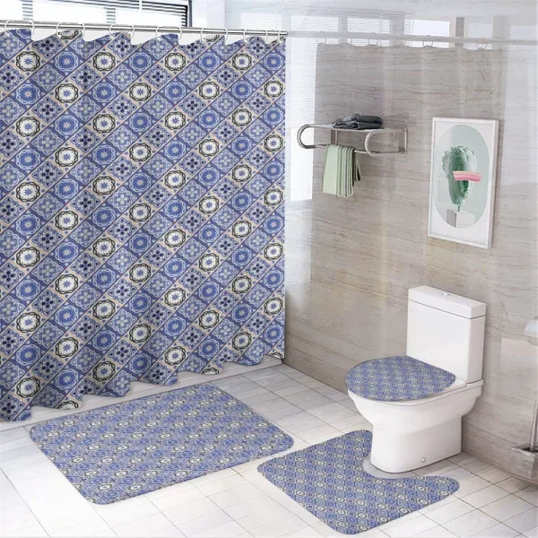 Geometric Azulejo Design on a shower curtain