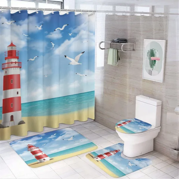 Lighthouse Seagulls Ocean on a shower curtain