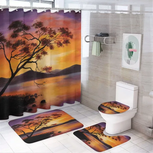 River Mountain Sunset on a shower curtain