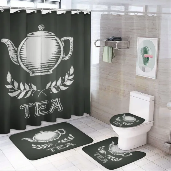 Teapot Leaf Branches Chalkboard on a shower curtain