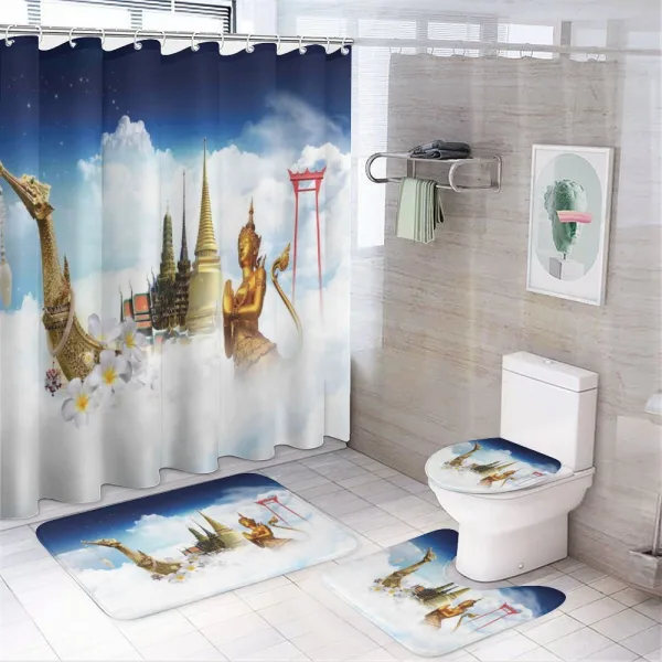 Thailand Famous Statues on a shower curtain