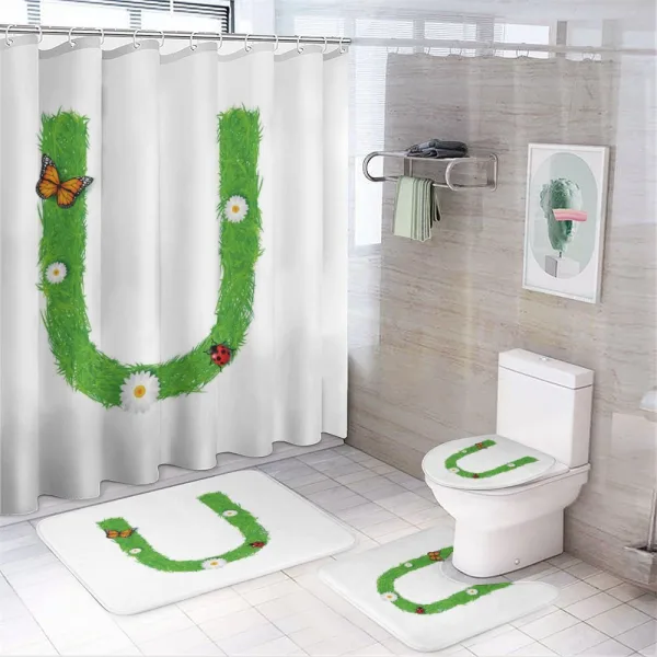 Capital U with Daisies on a shower curtain