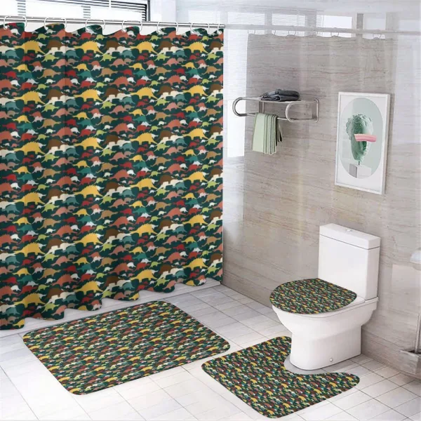 Colorful Tyrannosaurus on a shower curtain