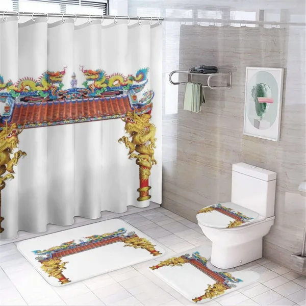 Eastern Building and Dragon on a shower curtain