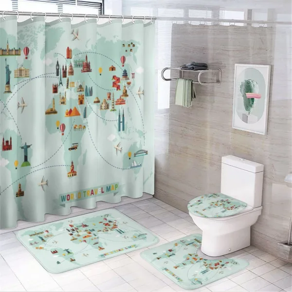 Famous World Travel Map on a shower curtain