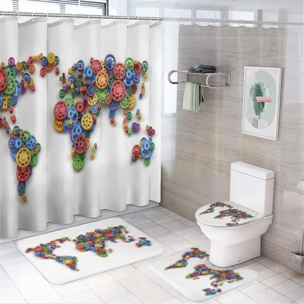 Gear Map Art on a shower curtain