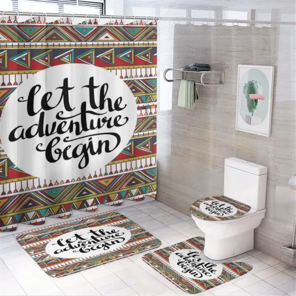 Geometric Aztec Motifs on a shower curtain