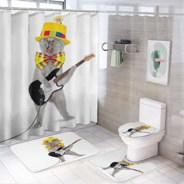 Hipster Musician Kitty Fun on a shower curtain