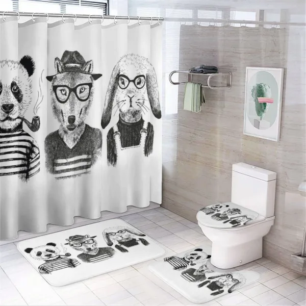 Hipster Panda Cigar Fox on a shower curtain