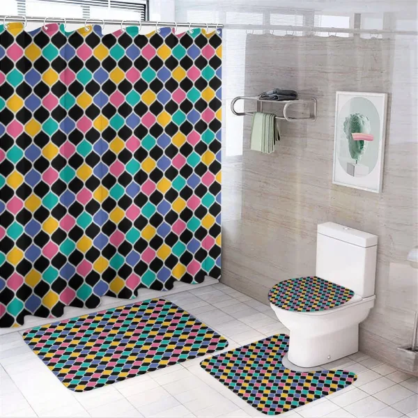 Interlinked Ogee Pattern on a shower curtain