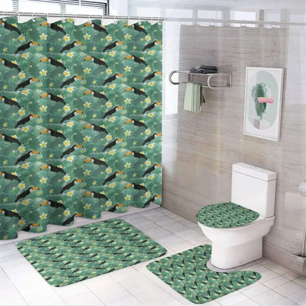 Leaves Toucans and Flowers on a shower curtain