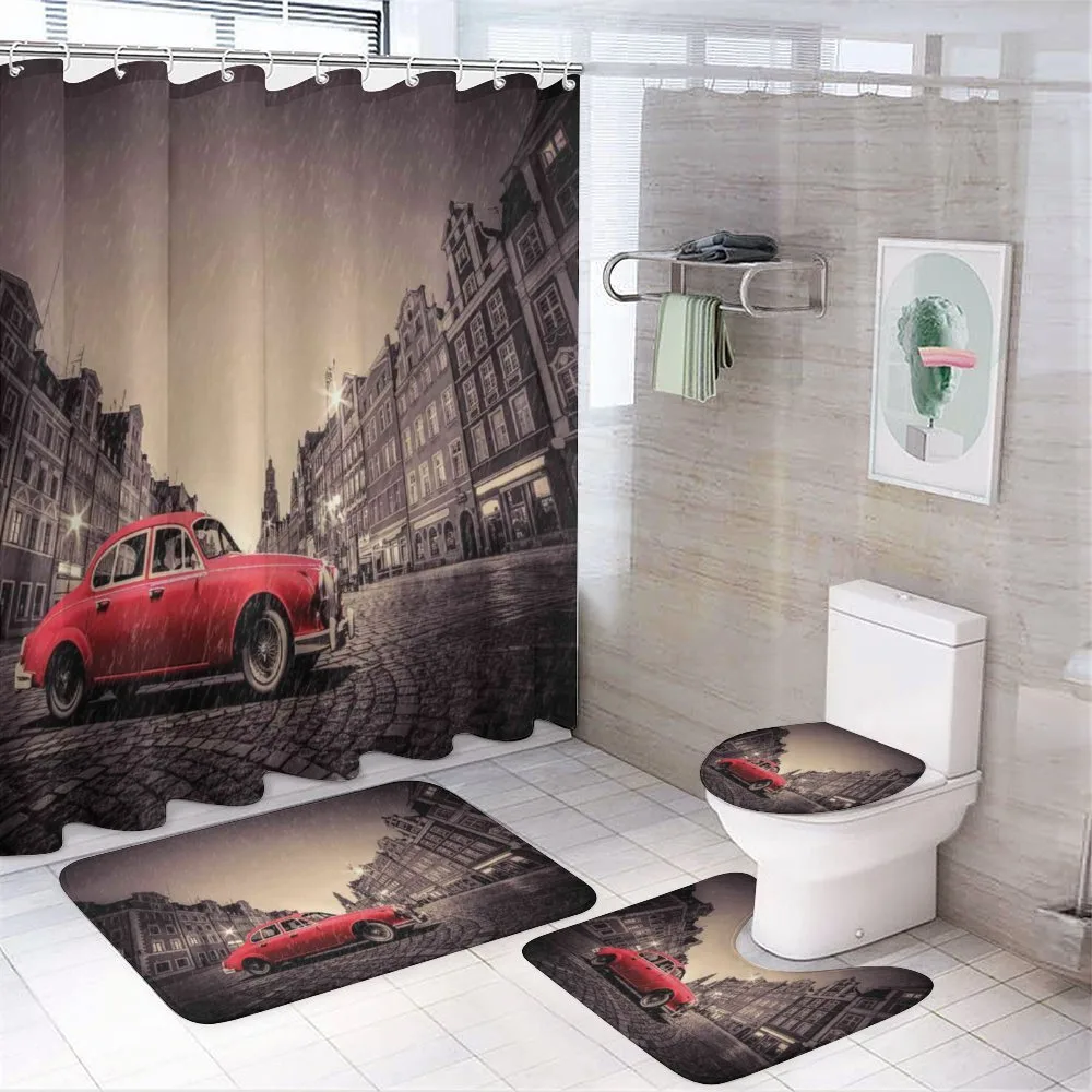 Retro Car on Cobblestone Road — Your design