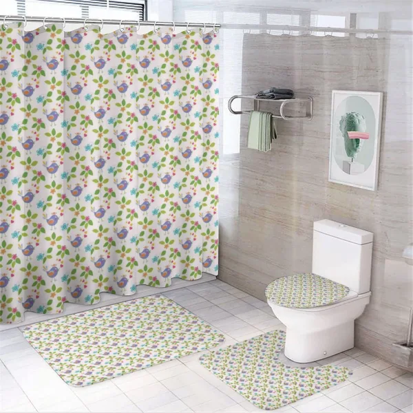 Singing Birds Floral Theme on a shower curtain