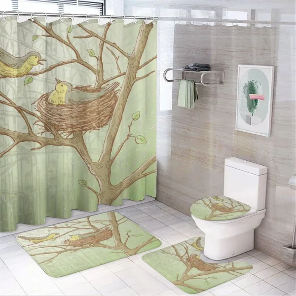 Tree Animals Spring Woods on a shower curtain