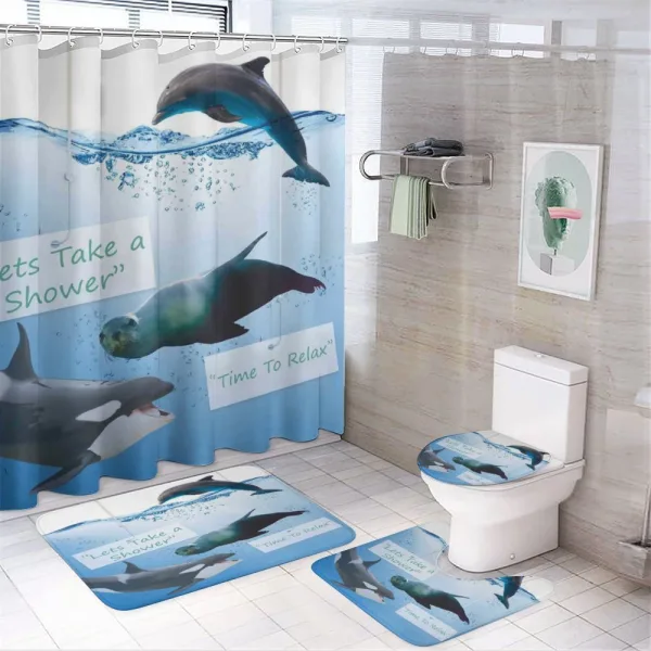 Whale Dolphin and Seal Sea on a shower curtain