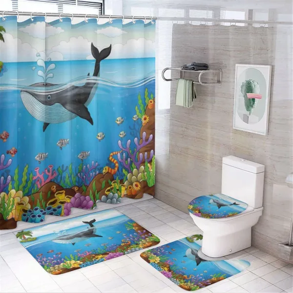 Whale in Ocean Planet on a shower curtain
