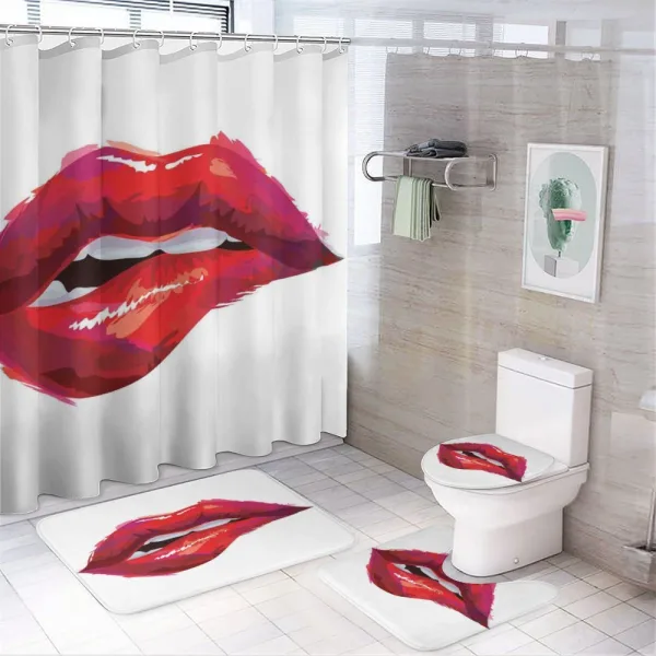 Woman Biting Lips on a shower curtain