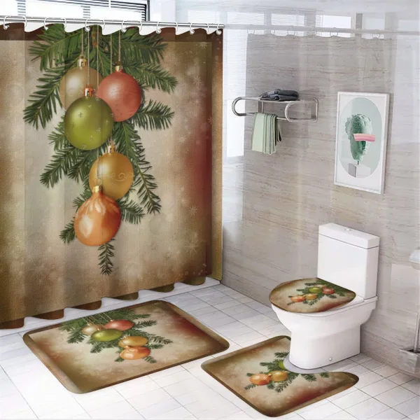 Balls and Spruce Branches on a shower curtain