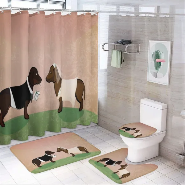 Cartoon Dog Marriage on a shower curtain