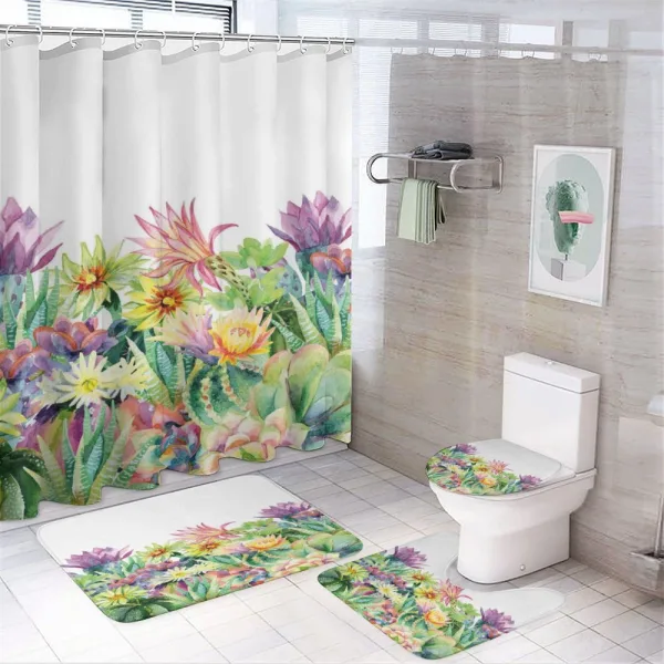 Flowers and Succulents on a shower curtain