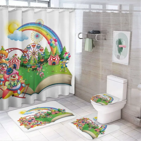 Rainbows and Clowns on a shower curtain