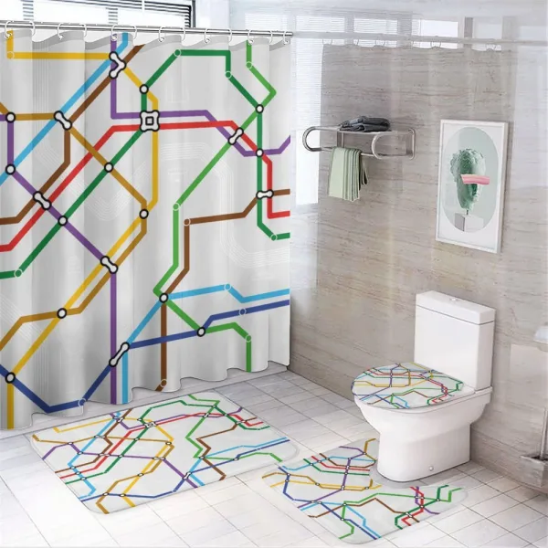 Vibrant Striped Metro Route on a shower curtain