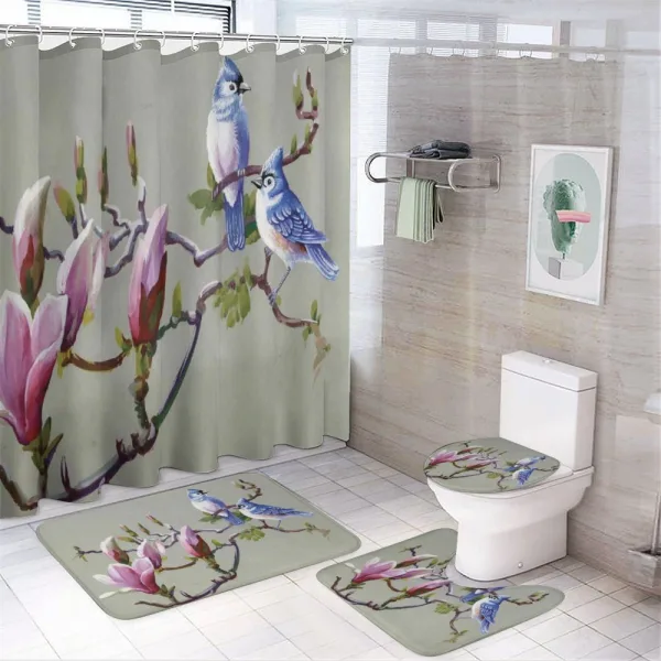 Waxwing Sparrow Bird on a shower curtain