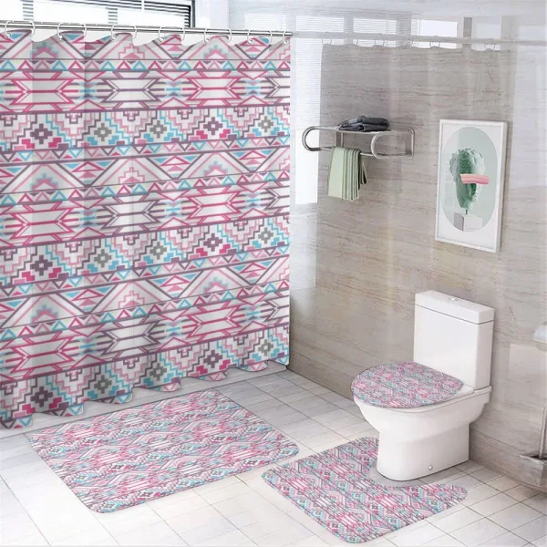 Aztec Inspired Ikat Seem on a shower curtain