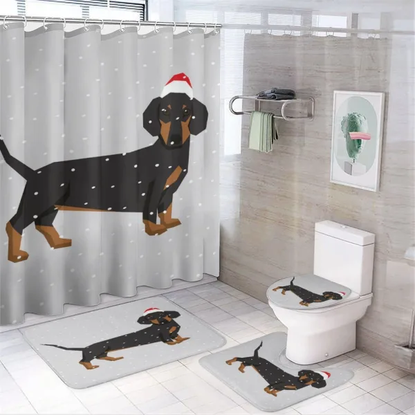Dog Wears Xmas Hat Snow on a shower curtain