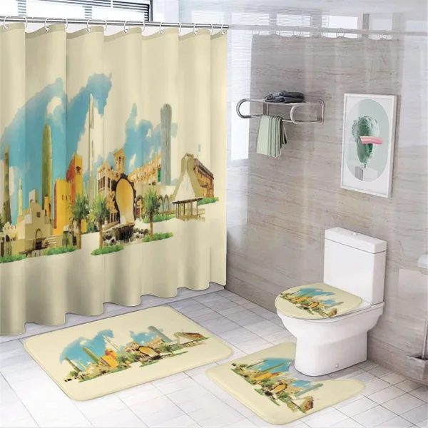Doha Watercolor Panorama on a shower curtain