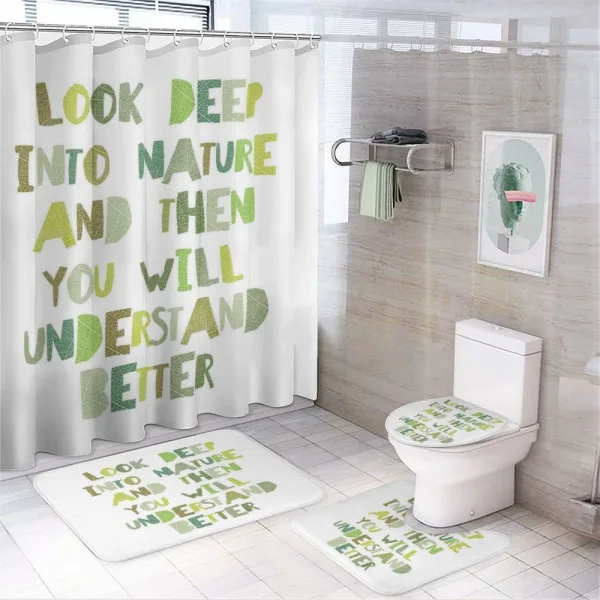 Nature Leaf Themed Words on a shower curtain