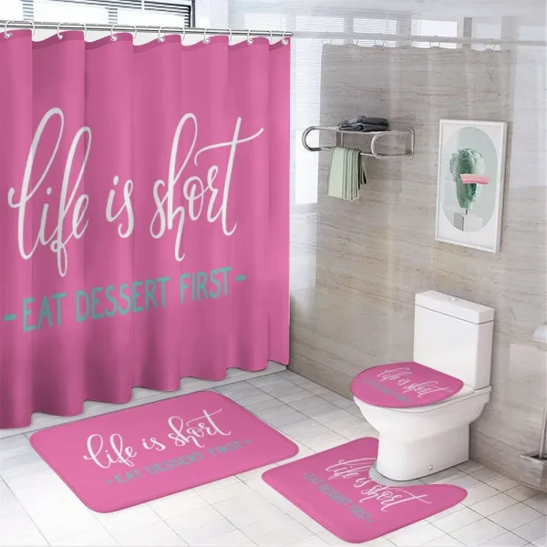 Style Eat Dessert First on a shower curtain