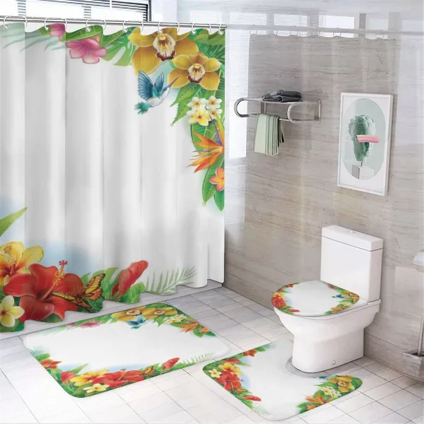 Tropic Flowers Leaves on a shower curtain