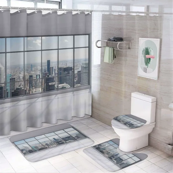 Big Window Downtown View on a shower curtain