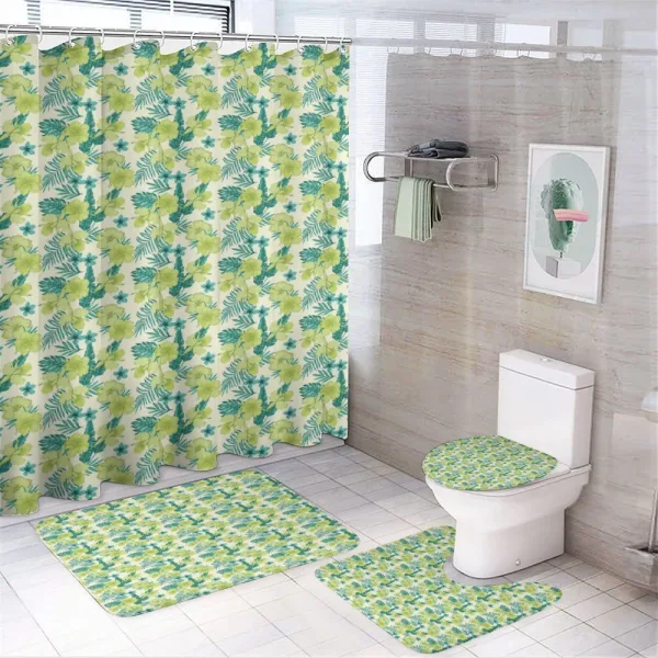 Hibiscus and Banana Leaves on a shower curtain