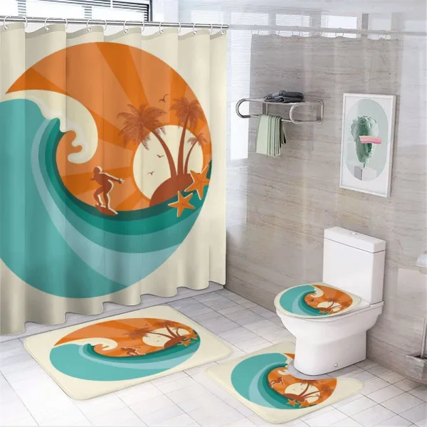 Retro Man Surfing on a shower curtain