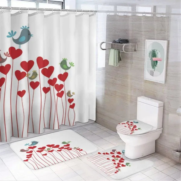 Spring Hearts Birds on a shower curtain