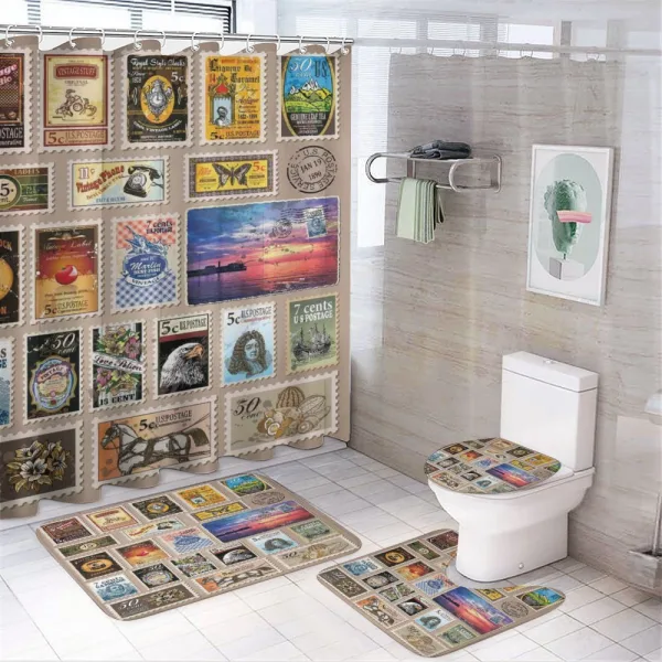 Traveler Tourist Stamps on a shower curtain