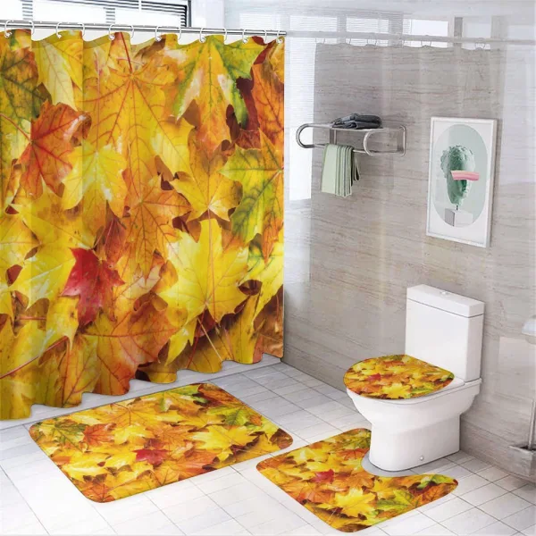 Wet Maple Leaves Nature on a shower curtain