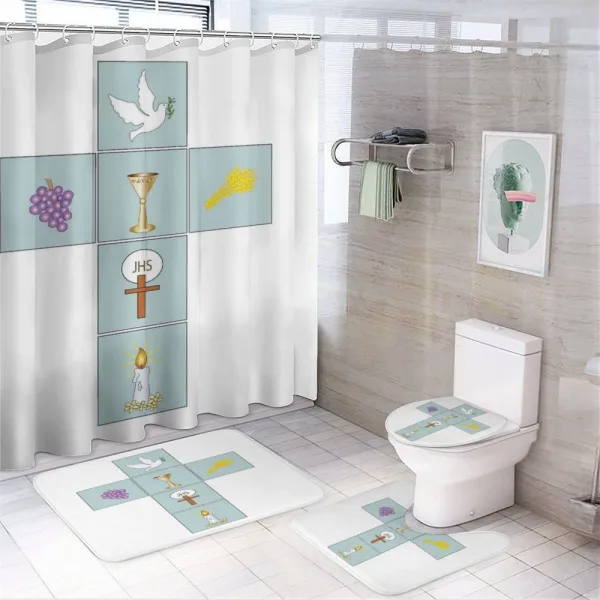 Greeting and Welcoming Image on a shower curtain