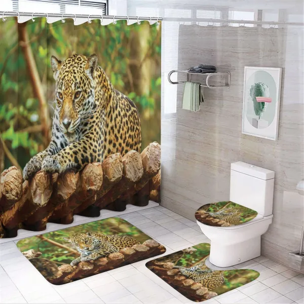Jaguar on Wood Wild Feline on a shower curtain