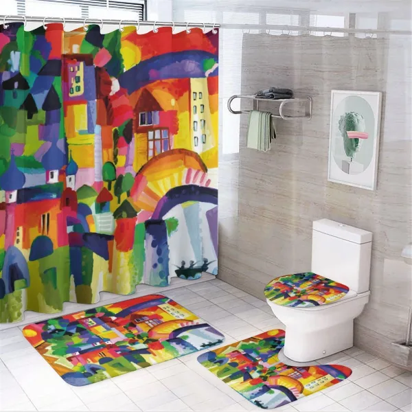 Modern Vivid Buildings on a shower curtain